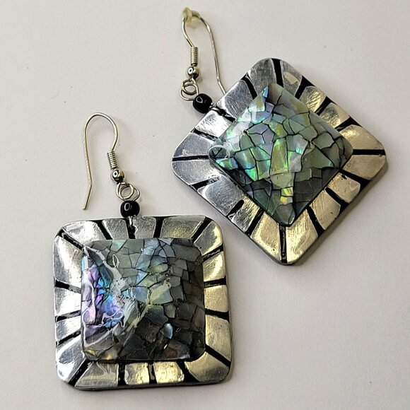 Abalone Style Square Earrings - Picture 1 of 10